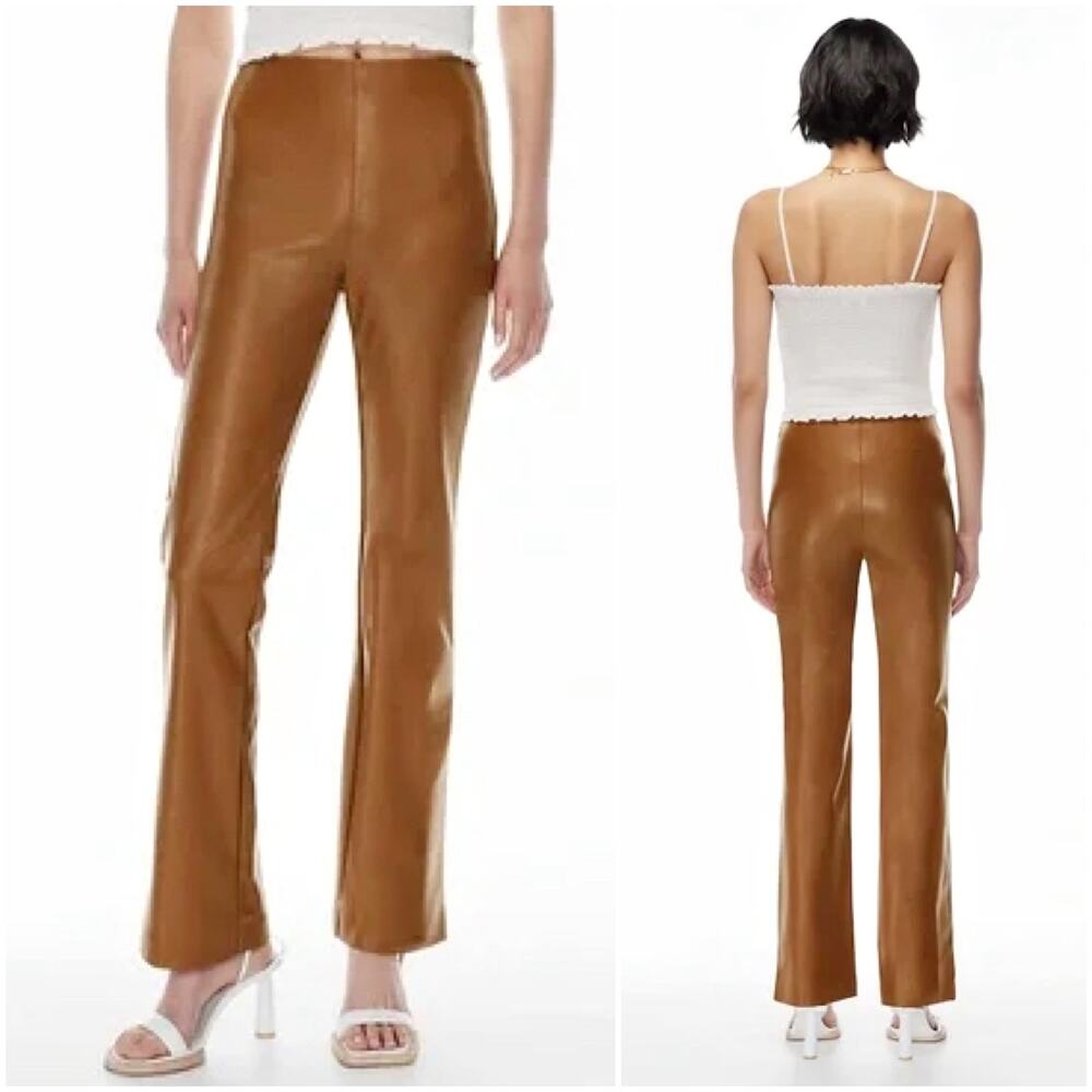 ARITZIA WILFRED Elaine Flared High-Rise Vegan Leather Pants in Cognac Brown Sz 6